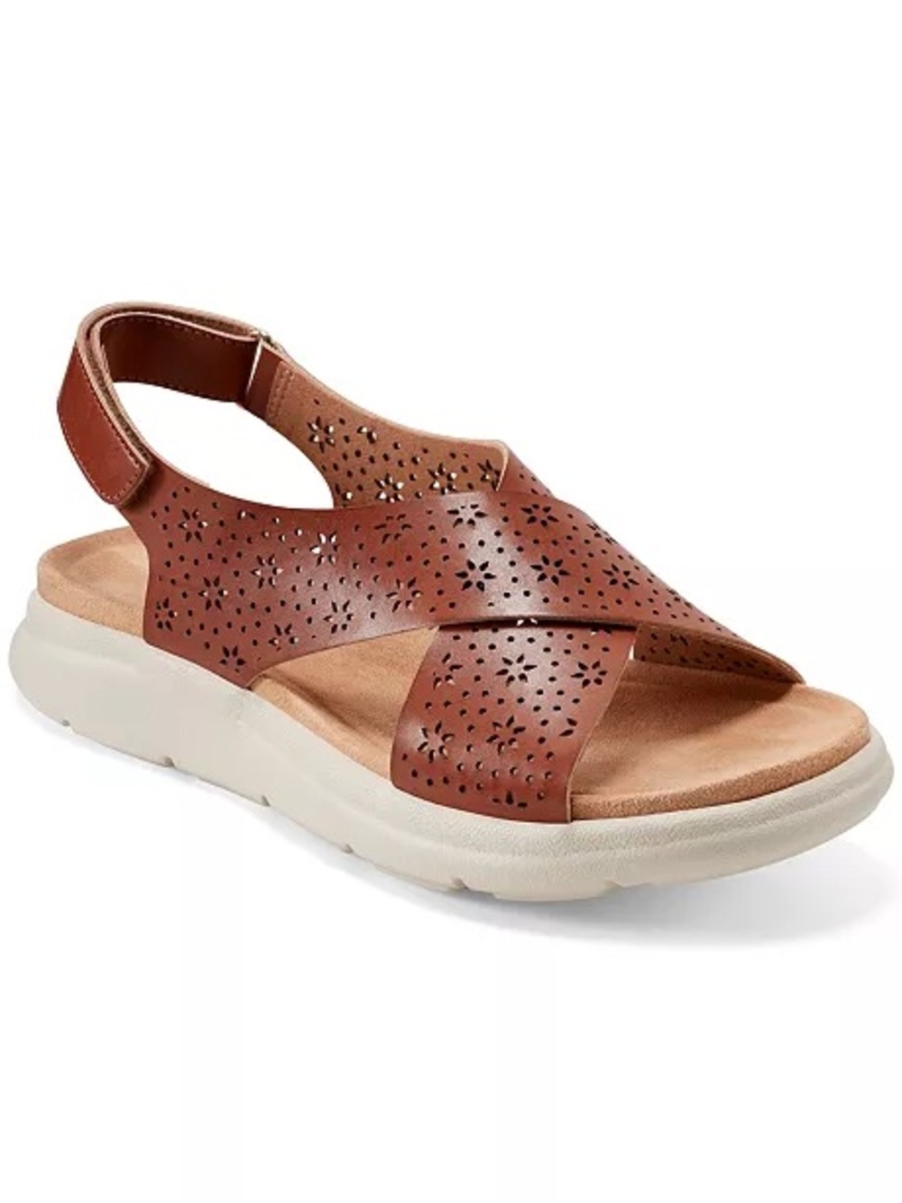 ♥️♥️ Easy Spirit Women's Amiya Criss-Cross Lightweight Flat Sandal -Medium Brown